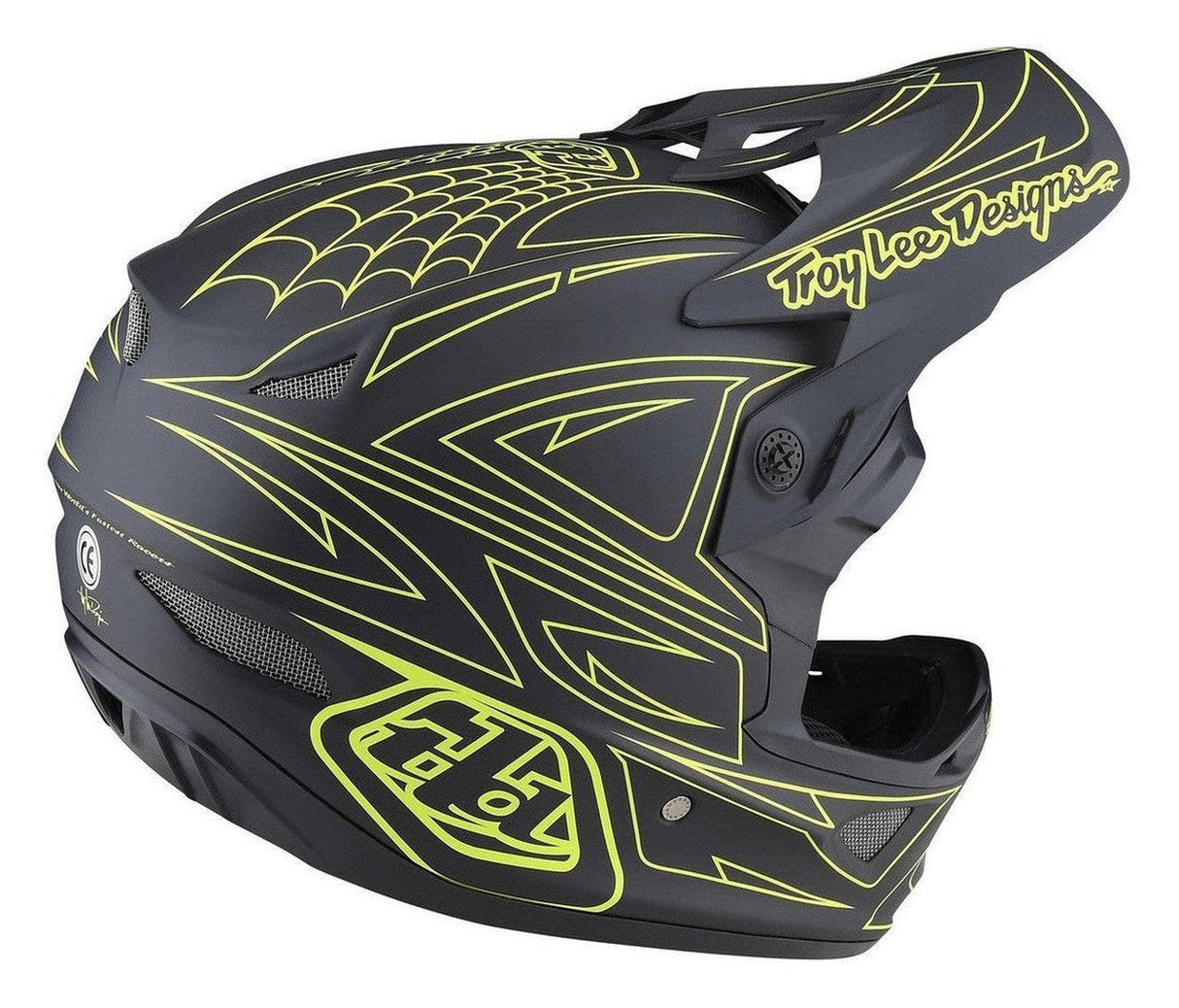 TLD D3 AS Fiberlite Helmet Spiderstripe Gray Yellow Back Angle Right