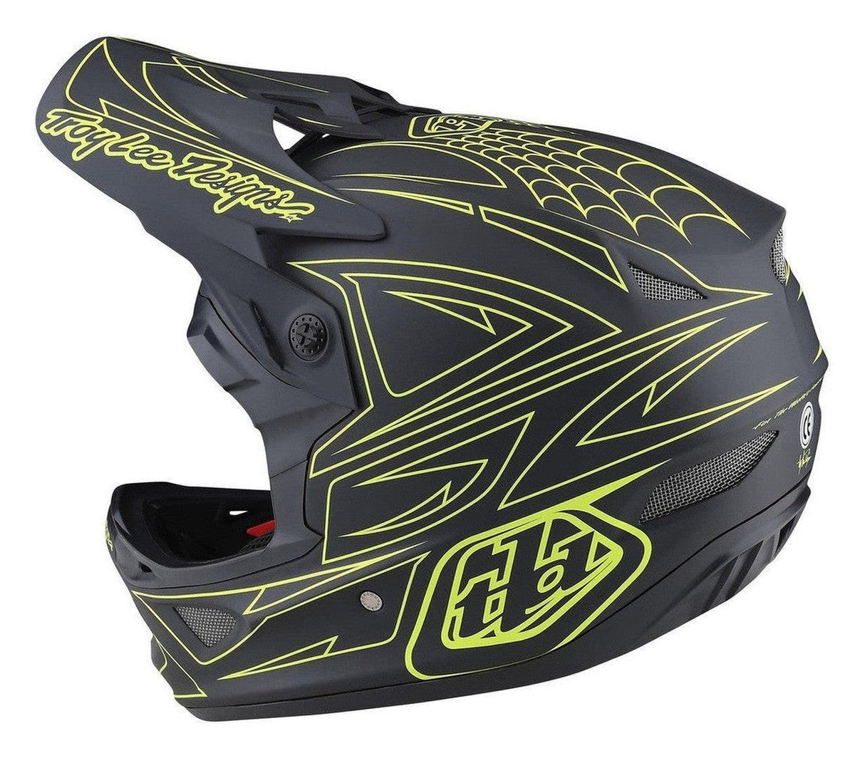 TLD D3 AS Fiberlite Helmet Spiderstripe Gray Yellow Side Left