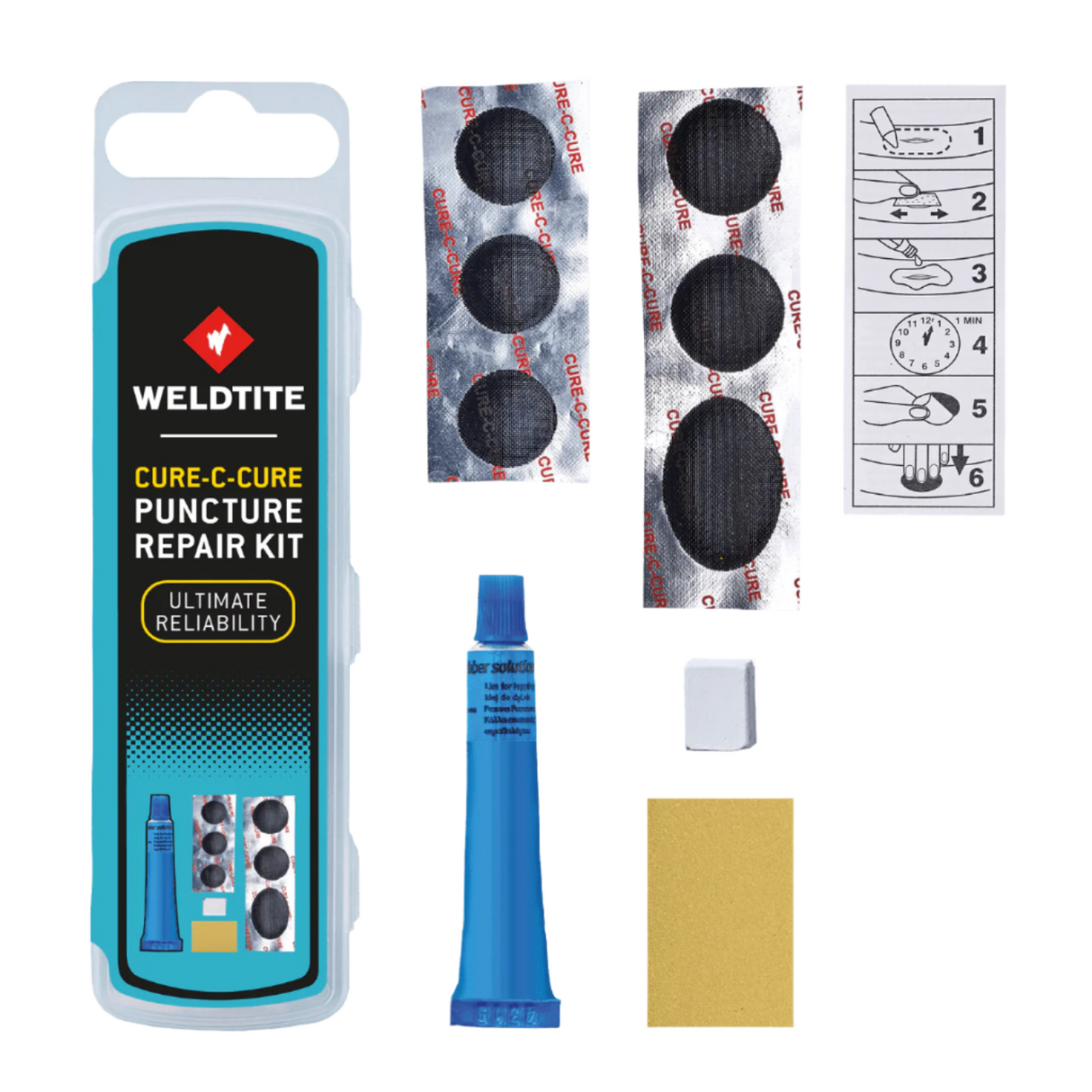 Weldtite Cure-C-Cure Cycle Puncture Repair Kit, Box of 25