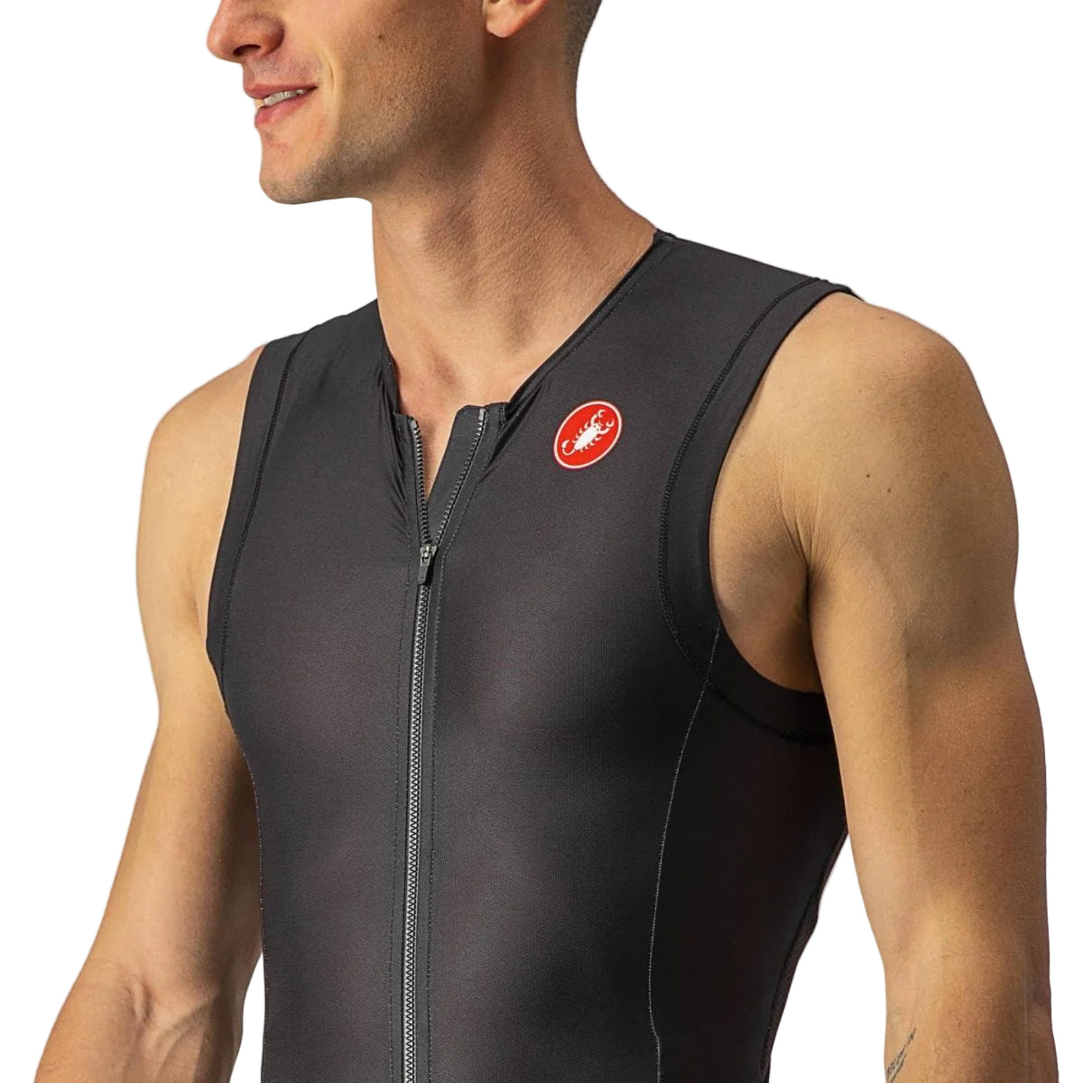 CASTELLI FREE SANREMO SUIT SLEEVELESS BLACK SIDE FRONT FACING MODEL