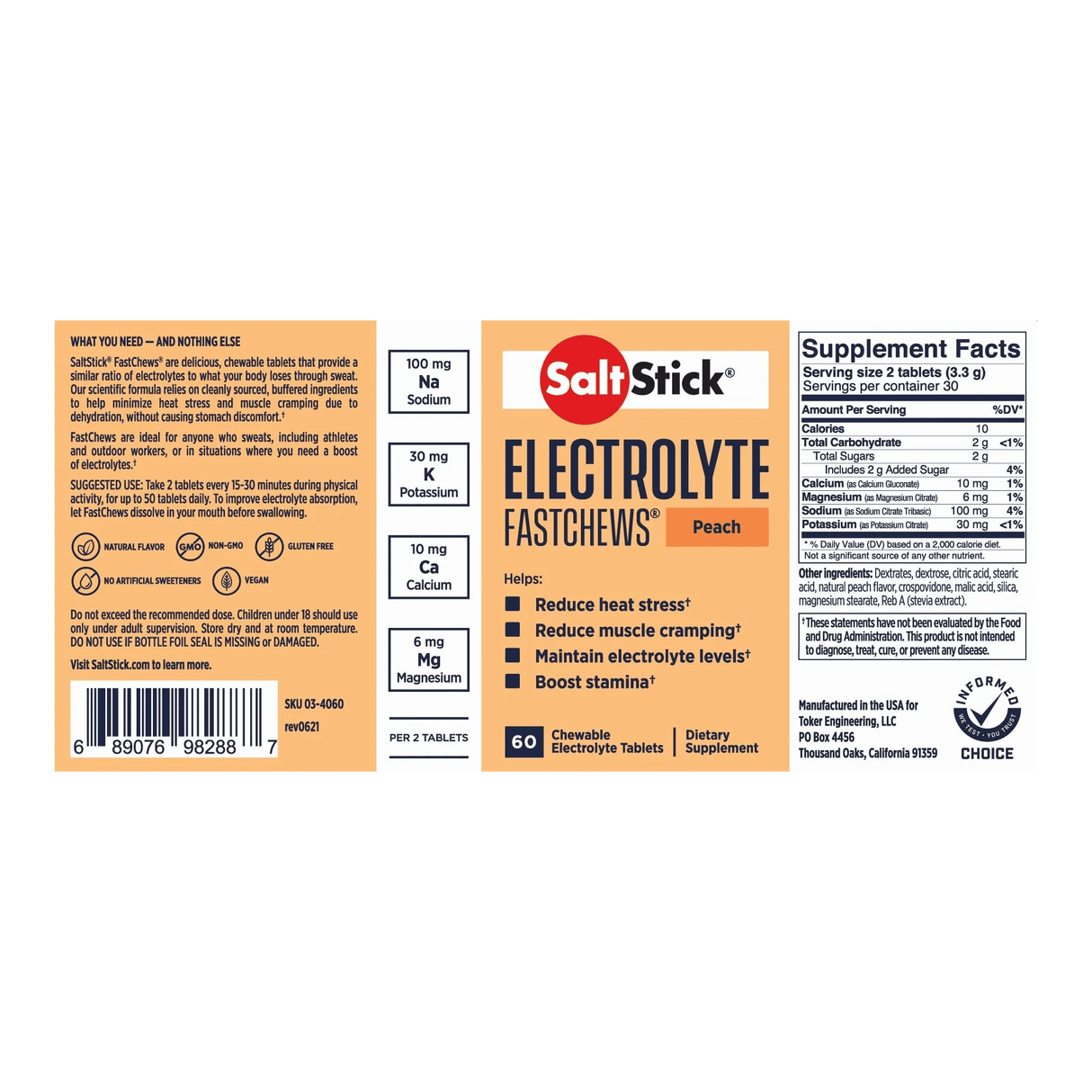 SaltStick Electrolyte Fastchews - 10 Tablets - Peach