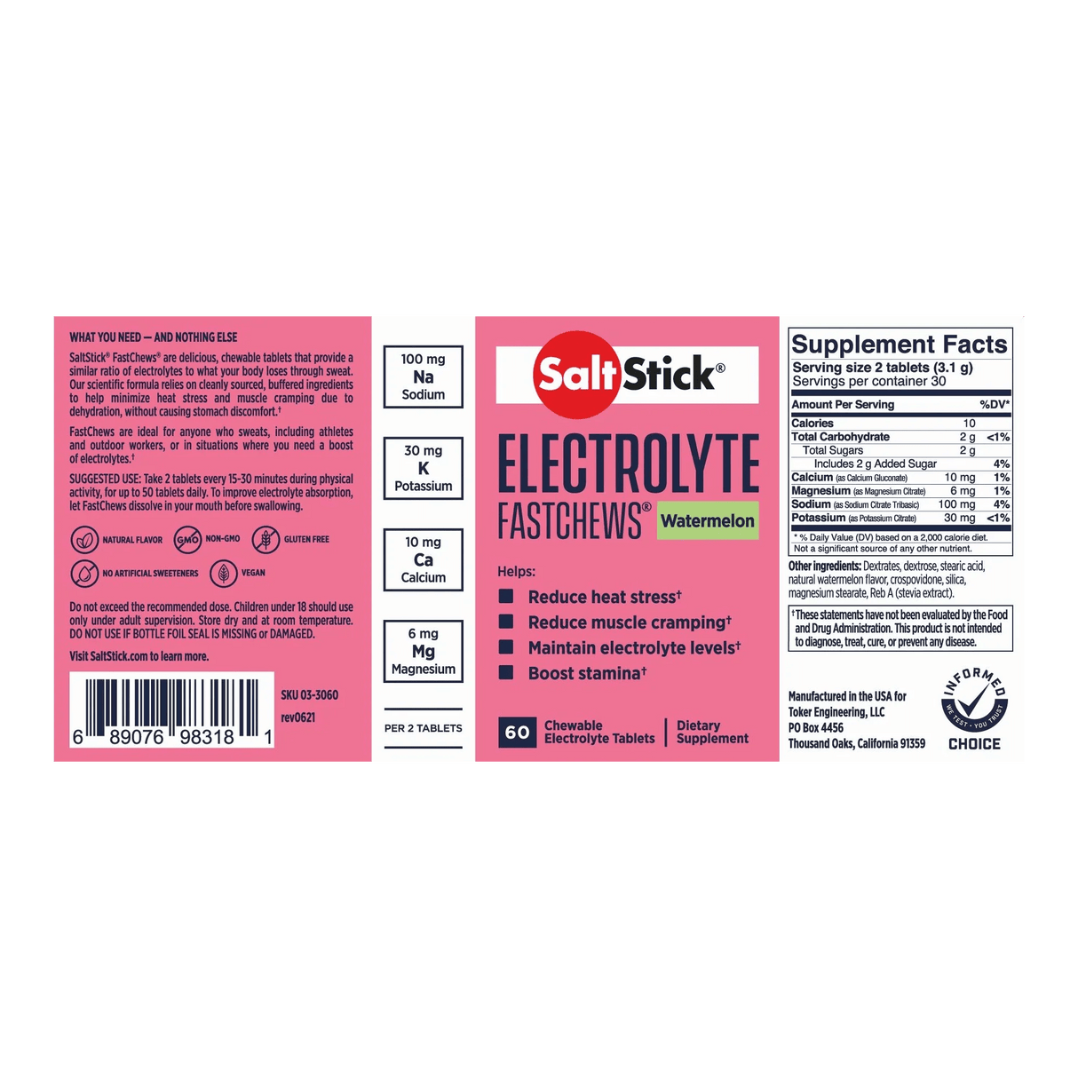 SaltStick Electrolyte Fastchews - 60 Tablets - Watermelon