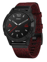 Garmin Fenix 6 Sapphire Black DLC Red Nylon Band Watch