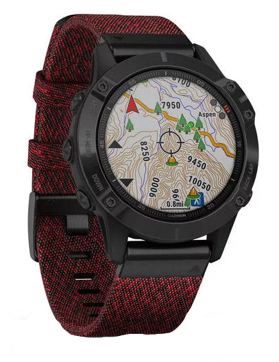 Garmin Fenix 6 Sapphire Black DLC Red Nylon Band Watch
