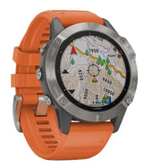 Garmin Fenix 6 Titanium GPS/GLONASS Wrist HRM MP3 Watch with Orange Band
