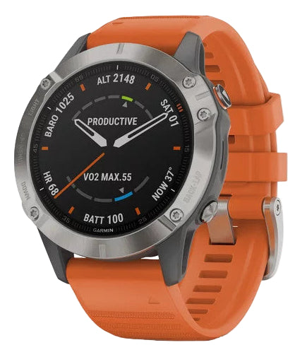 Garmin Fenix 6 Titanium GPS/GLONASS Wrist HRM MP3 Watch with Orange Band