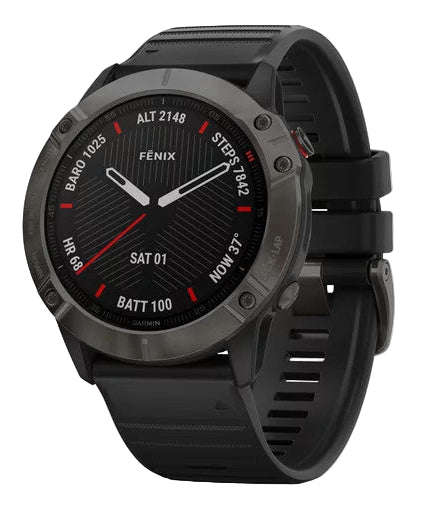 Garmin Fenix 6X Multi-GPS Wrist HRM Sapphire Carbon Grey DLC Black Band