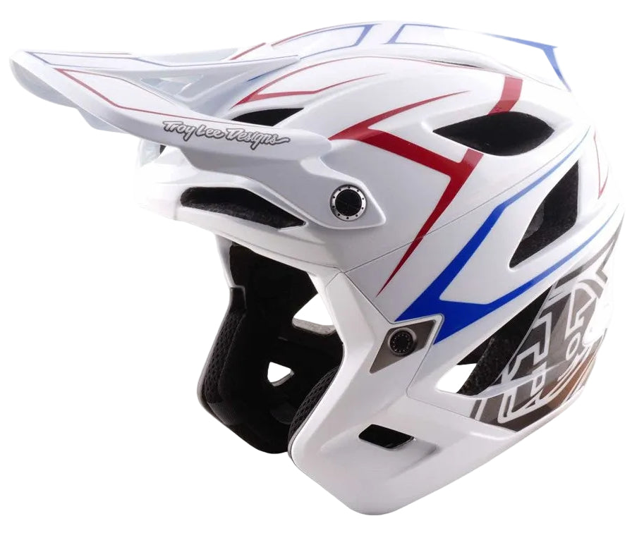 Troy Lee Desgins 26.1 Stage Stunt MIPS Helmet Pinstripe White