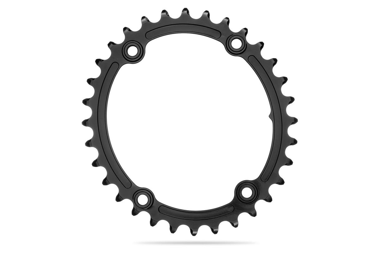 absoluteBLACK Oval PREMIUM Shimano R9100/9000/8000/6800 110BCD 4 Hole 2X Sub Compact Chainring Black