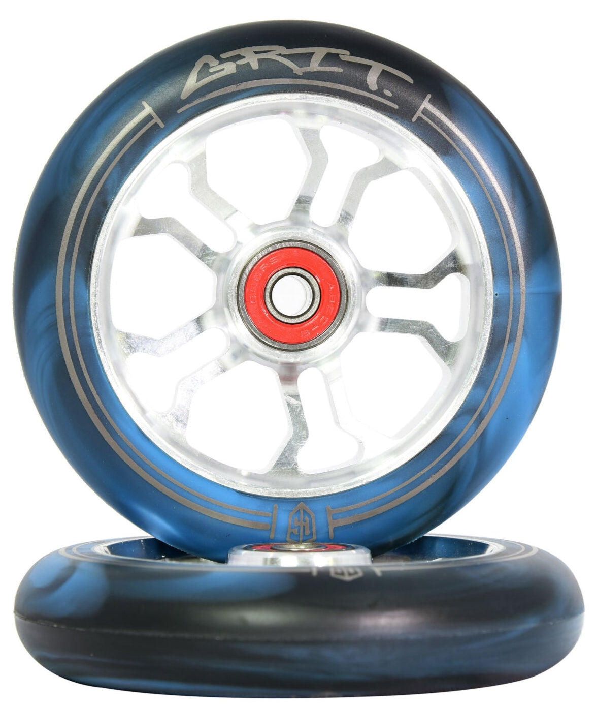 Grit 110mm Silver/Blue Black Swirl Wheel Pair