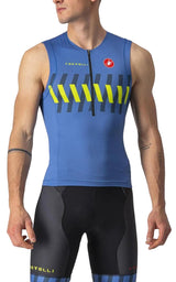 CASTELLI FREE TRI SLEEVELESS TOP COBALT BLUE/ELECTRIC LIME FRONT FACING MODEL