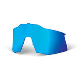 A single blue mirrored sports eyeglass lens replacement on a clean white background.