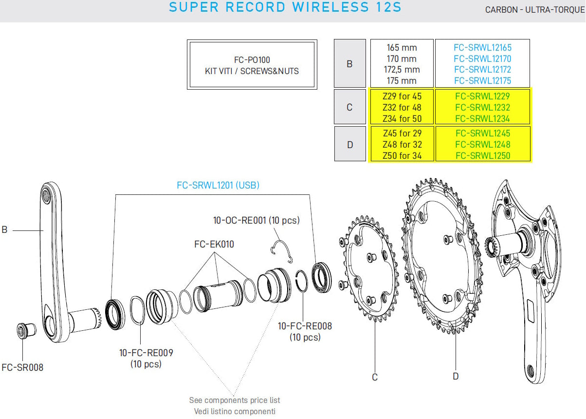 Campagnolo Chainring 12 Speed Super Record Wireless + Screws - 121BCD