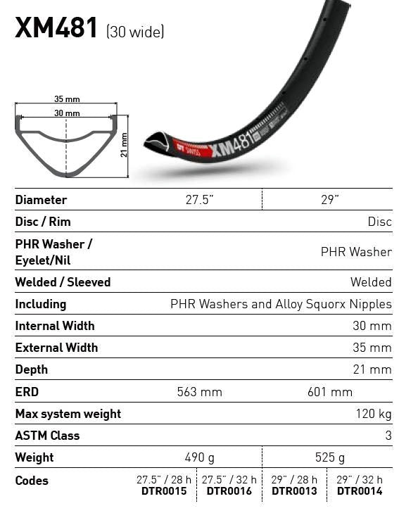 DT Swiss XM481 27.5" 32H Discbrake Trail Rim