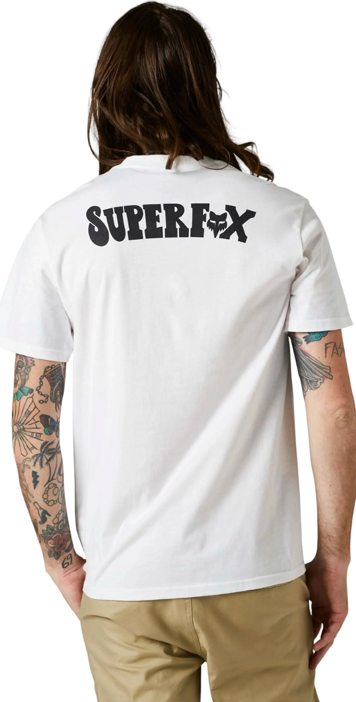 Fox SUPER TRIK Short Sleeve PREMIUM TEE Optic White BACK FACING MODEL