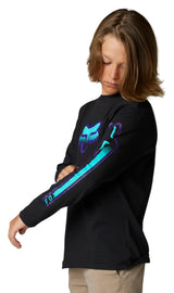 Fox YOUTH VIZEN Long Sleeve TEE Black SIDE-FRONT FACING MODEL