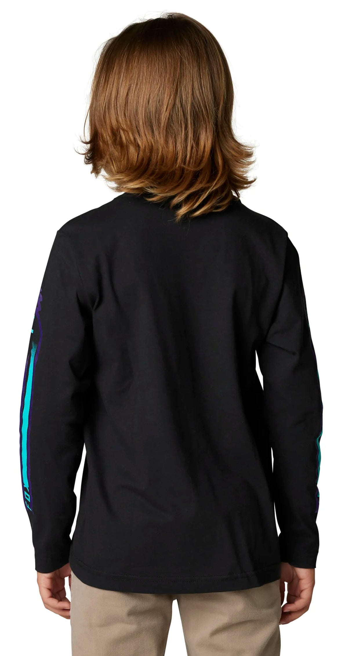 Fox YOUTH VIZEN Long Sleeve TEE Black BACK FACING MODEL