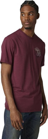 Fox CAVEAUT Short Sleeve TECH TEE Dark Maroon SIDE-FRONT FACING MODEL