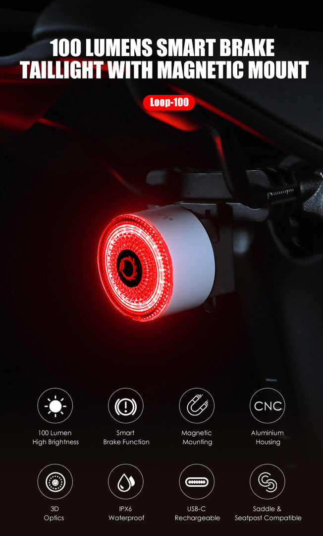 Gaciron 100LM Smart Rear Brake Light Magnetic White Housing