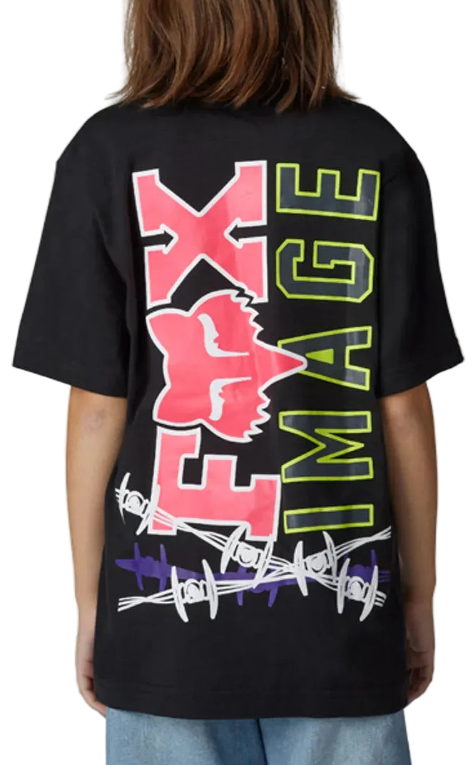 Fox YOUTH BARBED WIRE Short Sleeve TEE Black BACK FACING MODEL