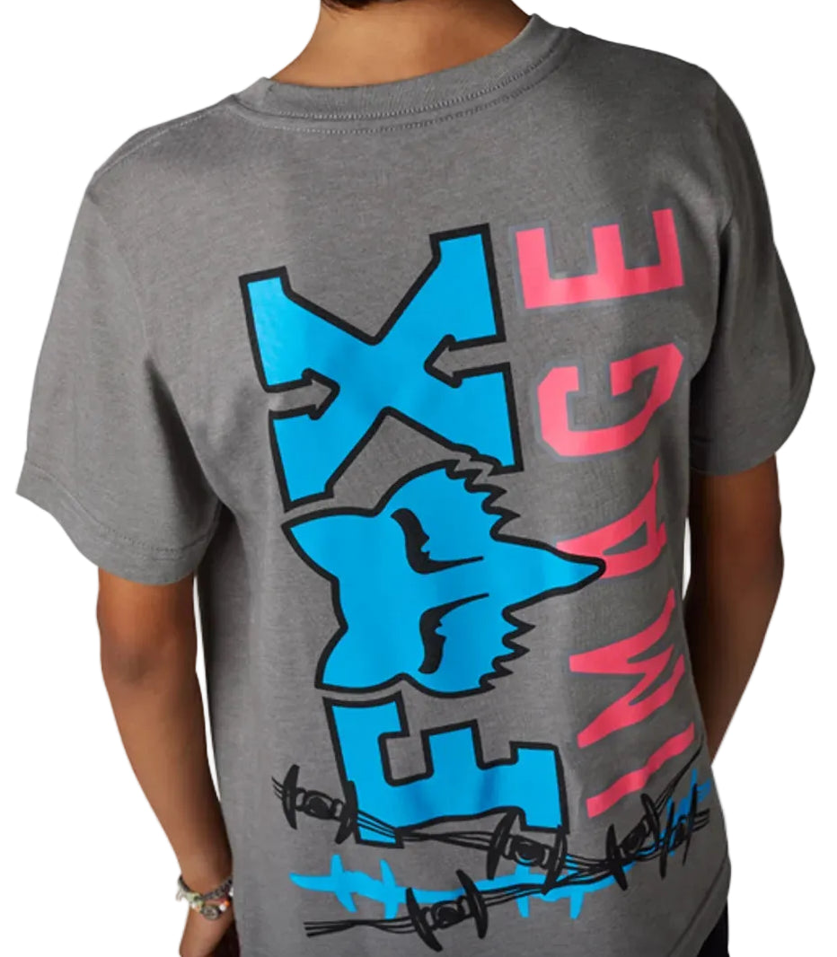 Fox YOUTH BARBED WIRE Short Sleeve TEE Heather Graphite BACK
