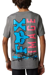 Fox YOUTH BARBED WIRE Short Sleeve TEE Heather Graphite BACK FACING MODEL