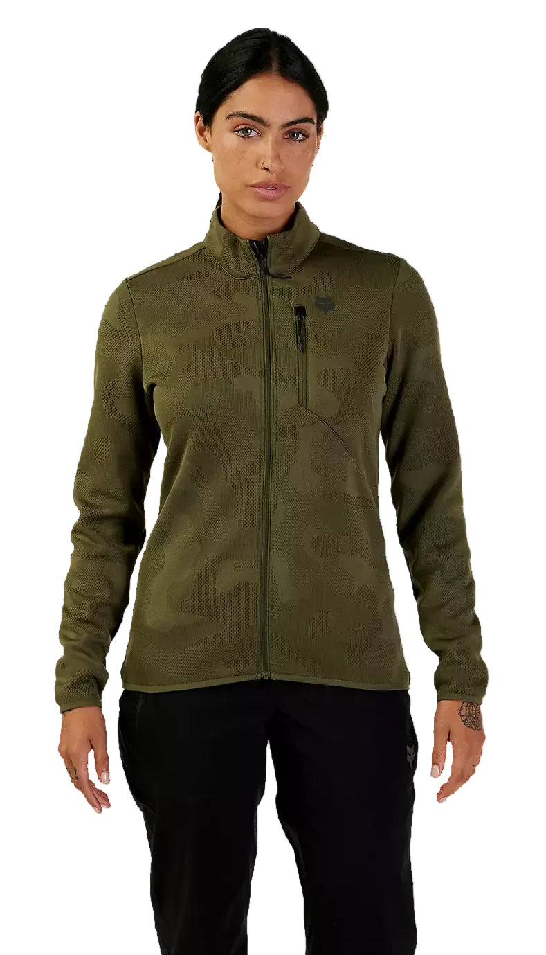 Fox W RANGER MIDLAYER FULL ZIP Olive Green FRONT FACING MODEL 