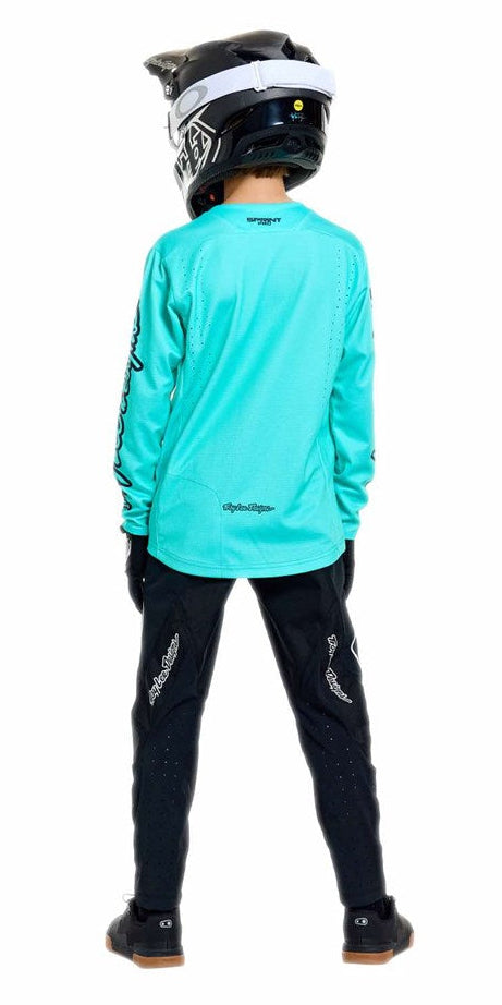 Troy Lee Designs Youth Sprint Pro Jersey Mono Real Teal BACK FACING MODEL