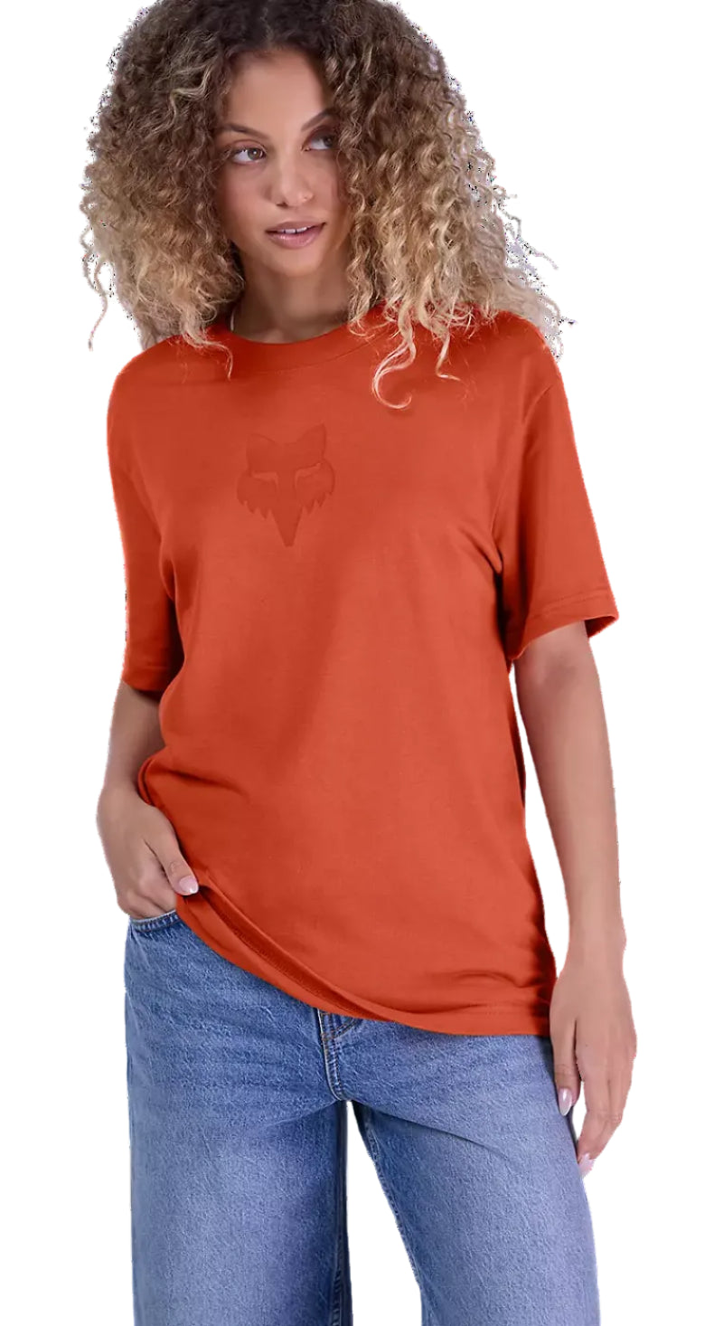 Fox W Fox Head SS Tee Coral FRONT FACING MODEL 