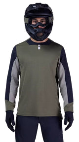 Fox Defend LS Jersey Olive Green FRONT FACING MODEL