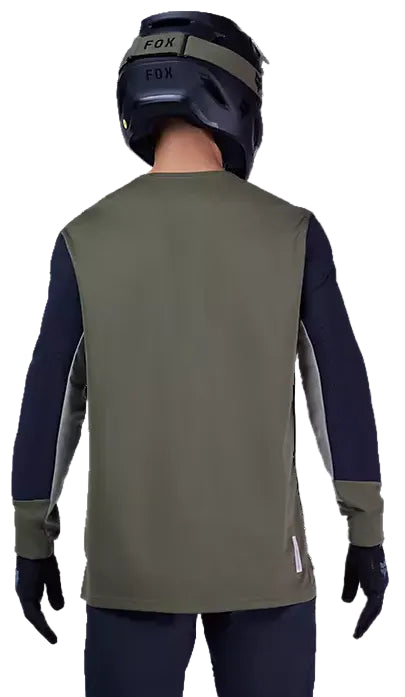 Fox Defend LS Jersey Olive Green BACK FACING MODEL
