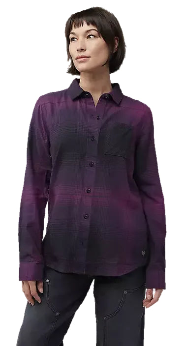 Fox Women's Traildust Flannel Shirt Sangria FRONT FACING MODEL