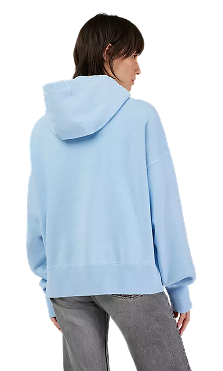Fox Women's Wordmark OV Fleece Pullover Cashmere Blue BACK FACING MODEL 