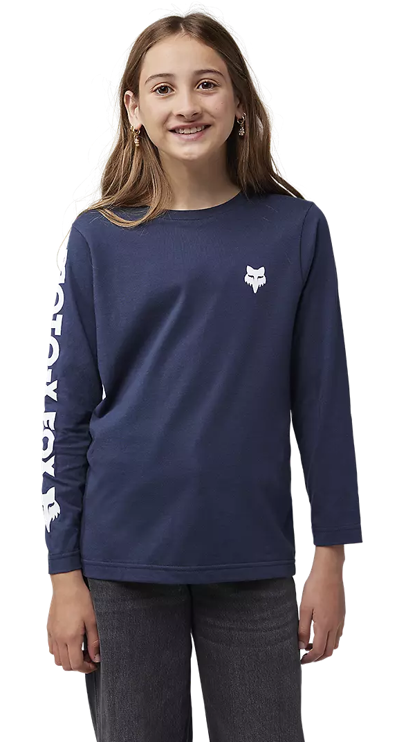 Fox Youth Moto-X Long Sleeve Tee Midnight FRONT FACING MODEL