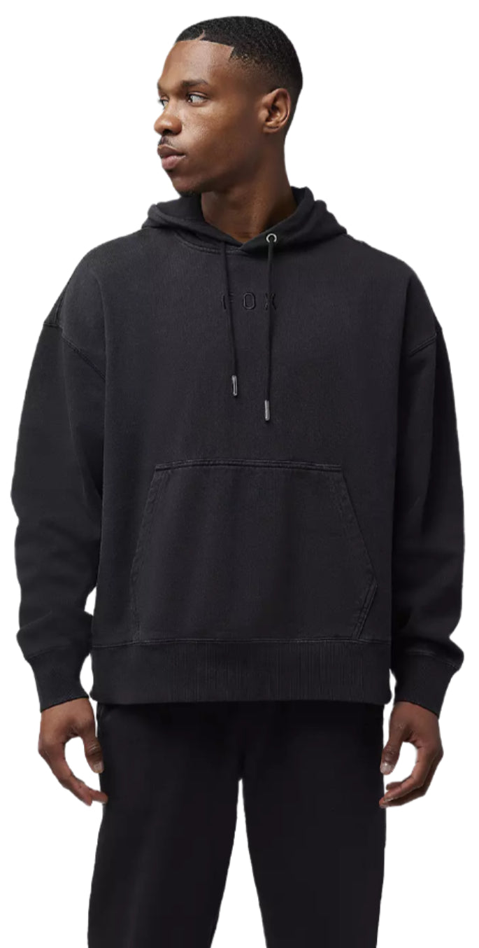 Fox WORDMARK Oversized Fleece PO Black FRONT FACING MODEL