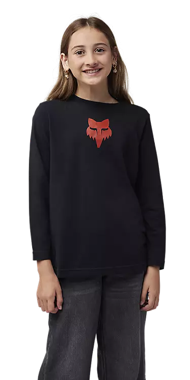 Fox Youth Heritage Long Sleeve Tee Black FRONT FACING MODEL 