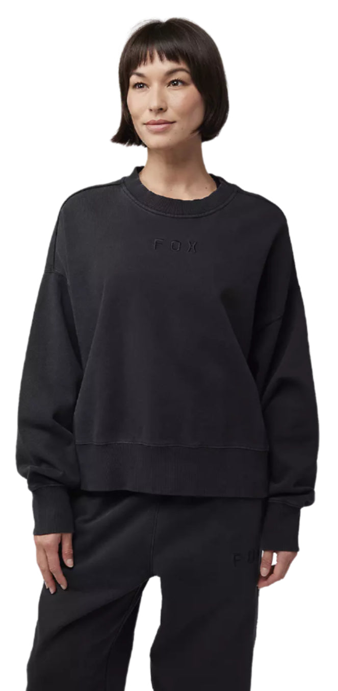 Fox Womens WORDMARK Oversized Fleece CREW Black FRONT FACING MODEL