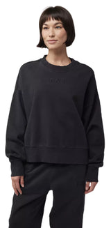 Fox Womens WORDMARK Oversized Fleece CREW Black FRONT FACING MODEL