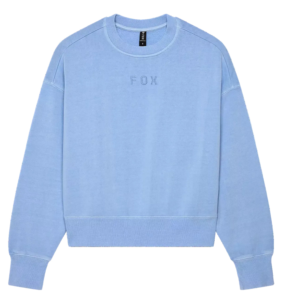 Fox Wordmark OV Fleece Crew Cashmere Blue FRONT 