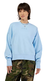 Fox Wordmark OV Fleece Crew Cashmere Blue FRONT FACING MODEL 