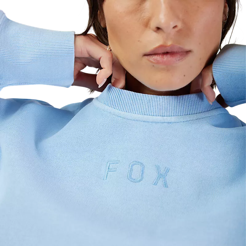 Fox Wordmark OV Fleece Crew Cashmere Blue FRONT DETAIL
