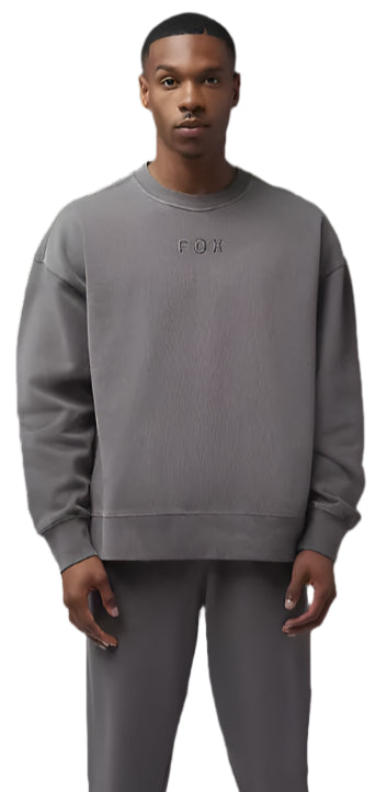 Fox WORDMARK Oversized Fleece CREW Pewter FRONT FACING MODEL