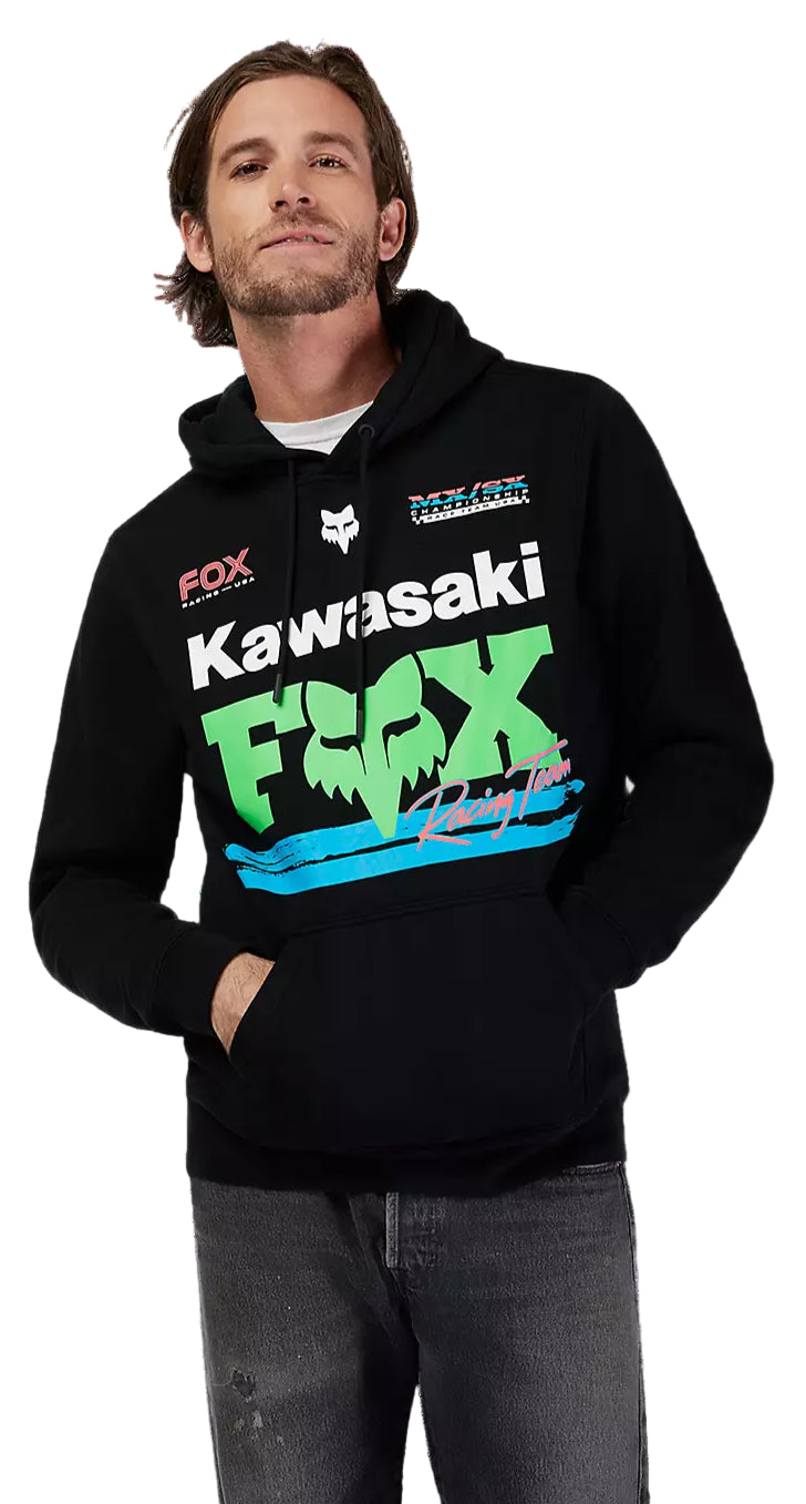 Fox Kawi Fleece Pullover Black FRONT FACING MODEL