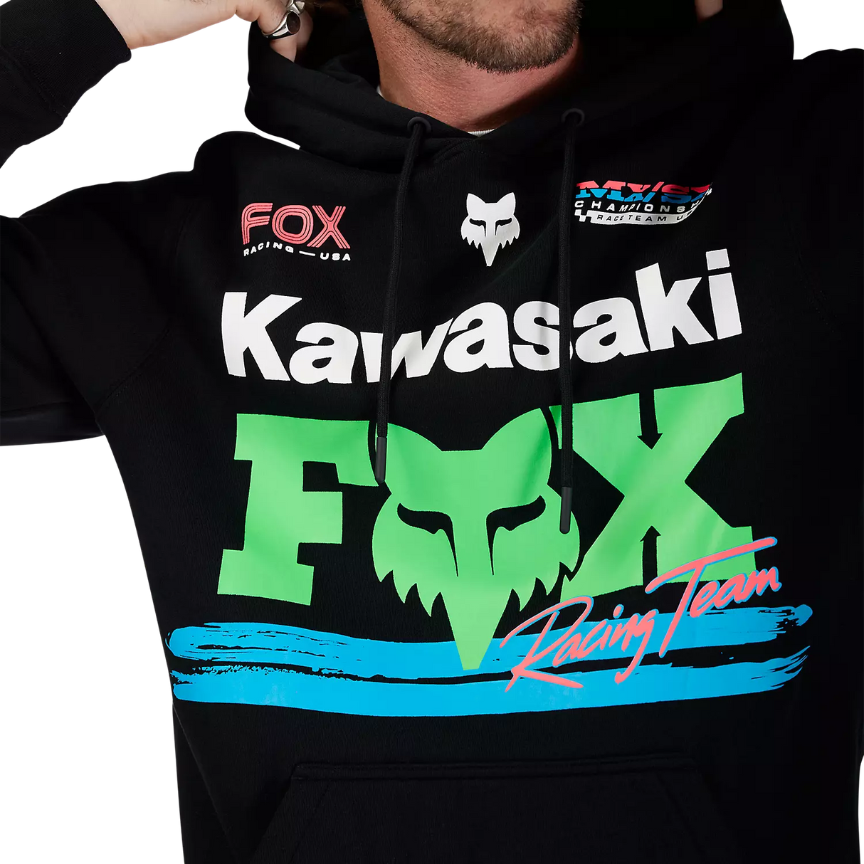 Fox Kawi Fleece Pullover Black FRONT PRINT FOCUSED