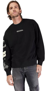 Fox Hello Future Oversized FLC Crew Black FRONT FACING MODEL