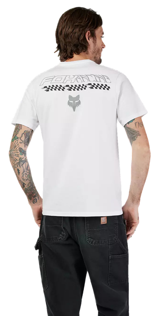 Fox Checkered SS Premium Tee Optic White BACK FACING MODEL 