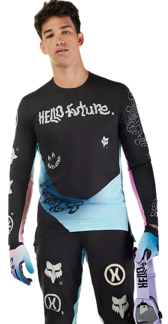Fox Flexair LS Jersey Hello Future Cream FRONT FACING MODEL