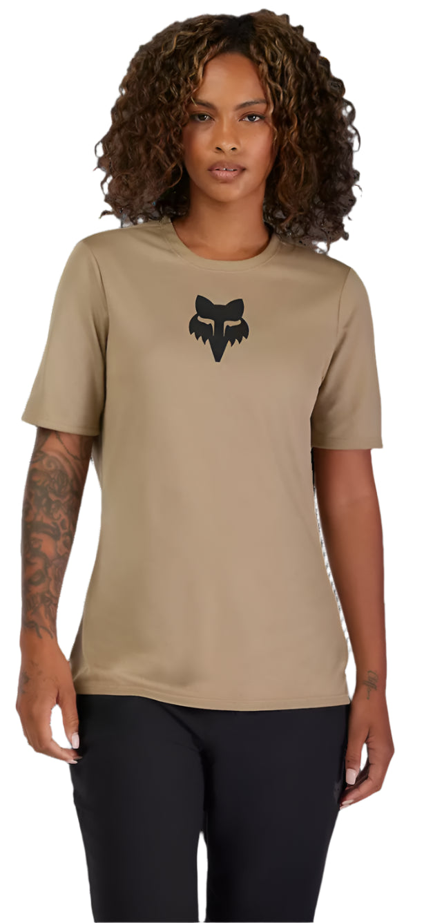Fox Womens Ranger SS Jersey Sand FRONT FACING MODEL