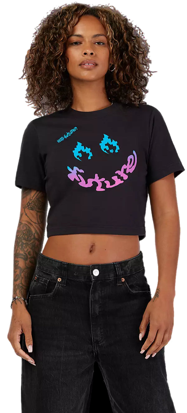 Fox Hello Fox SS Baby Tee Black FRONT FACING MODEL