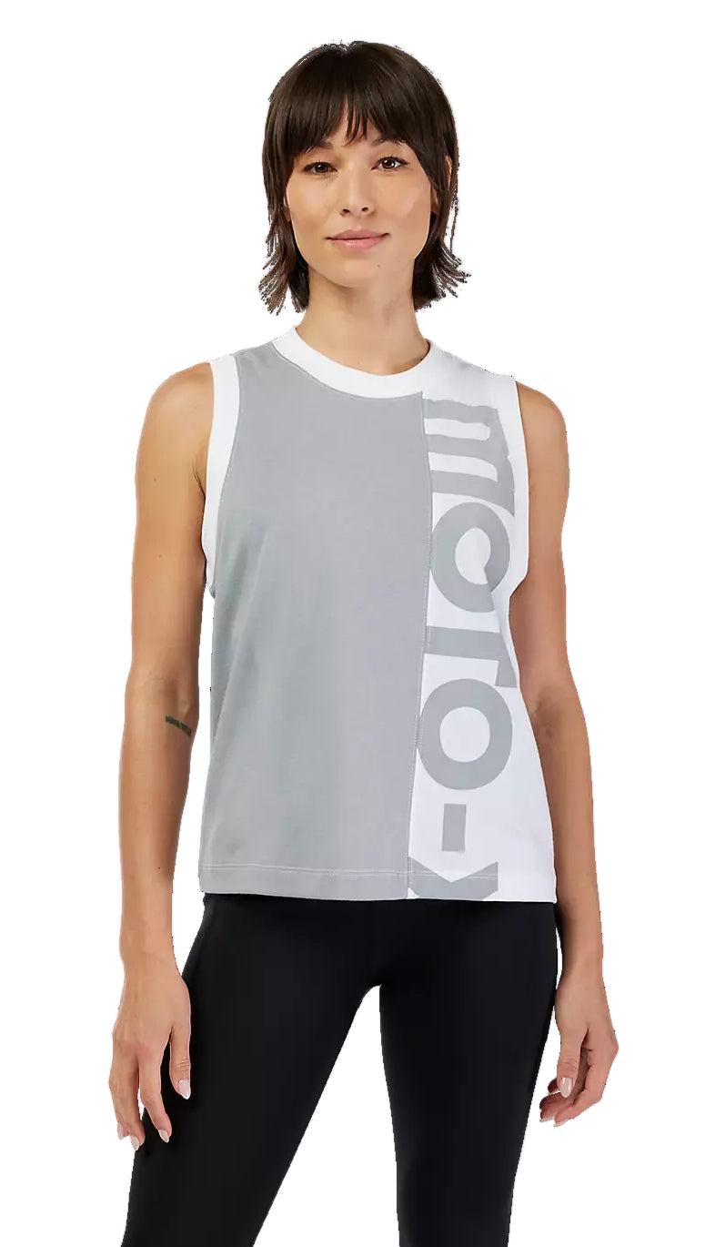 Fox Women's Moto-X Blocked Tank Top White FRONT FACING MODEL 